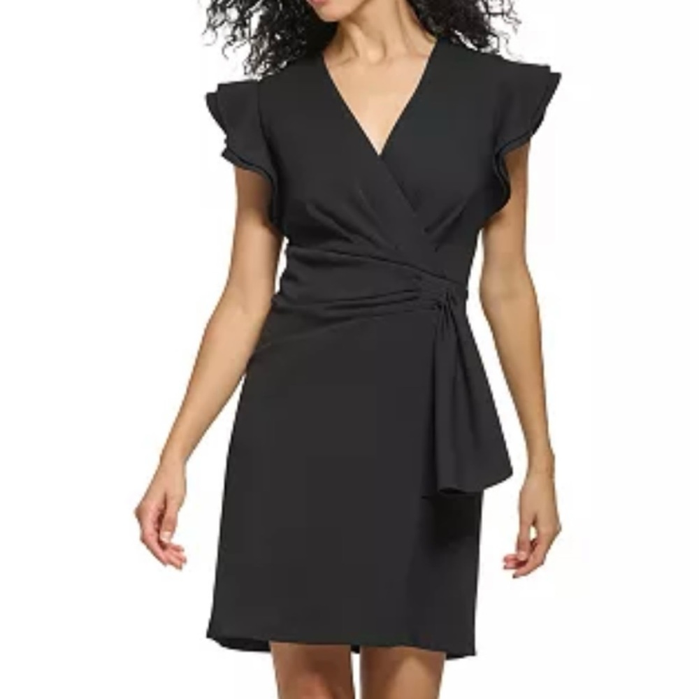 DKNY pleated drape flutter sleeve dress 6 NWT